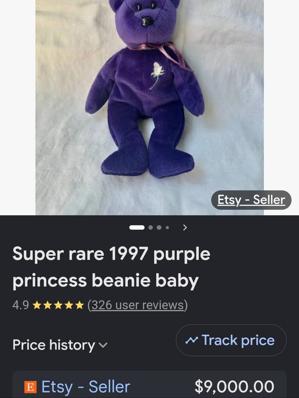 Rare 1st Edition Vintage Collectors Princess The Bear🌹Diana TY Beanie Baby